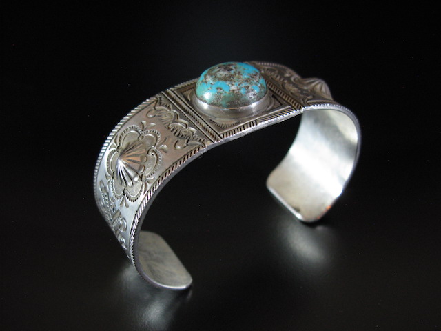 Edison Sandy Smith Stamped Turquoise Bracelet 7.5