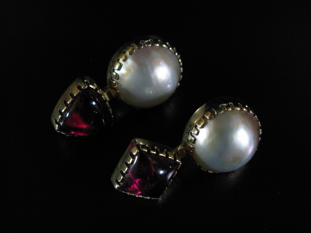 Gail Bird and Yazzie Johnson 18k Pearl and Pink Tourmaline Earrings