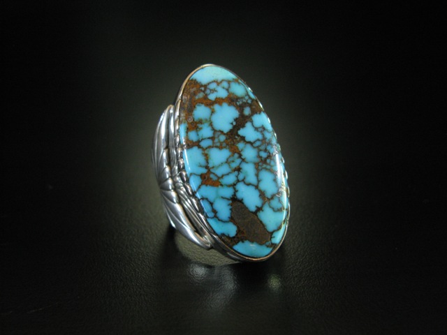 Lee Yazzie Sterling Nevada Blue Turquoise Ring 11.75